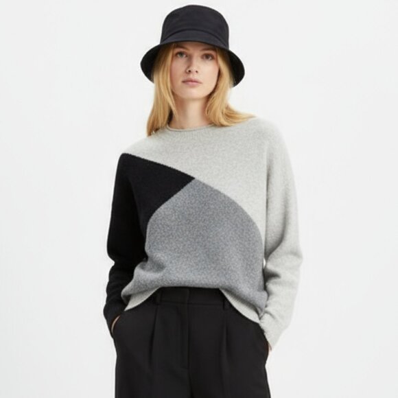 J Crew Gray & Black Colorblock Long Sleeve Crew Neck Sweater NEW L - Picture 1 of 6